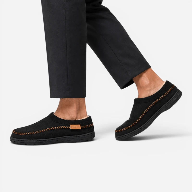 Mocassin Daim Noir Fourré À La Laine