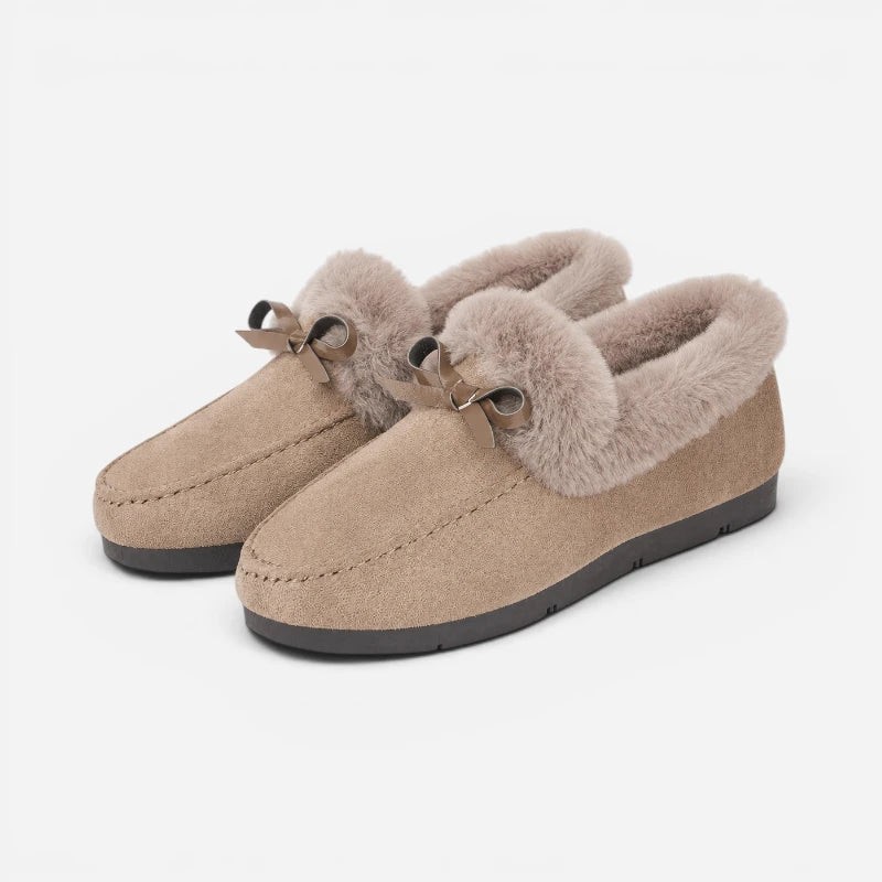 Chausson Mocassin Beige Fourré Doux Pour Femme