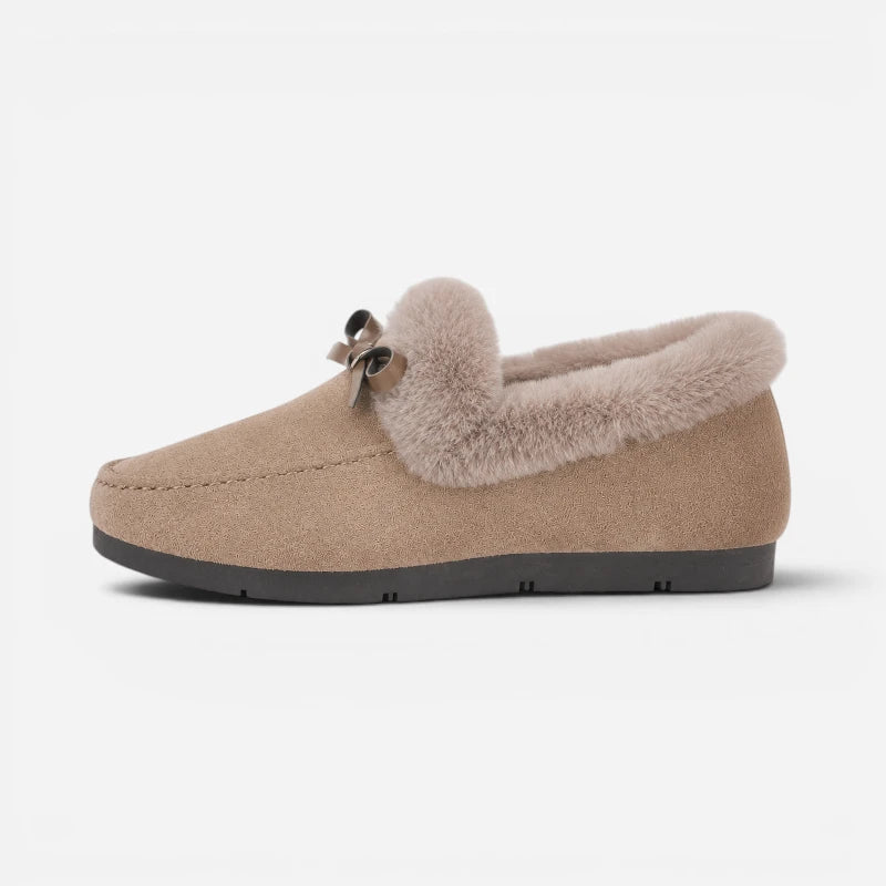 Chausson Mocassin Beige Fourré Doux Pour Femme