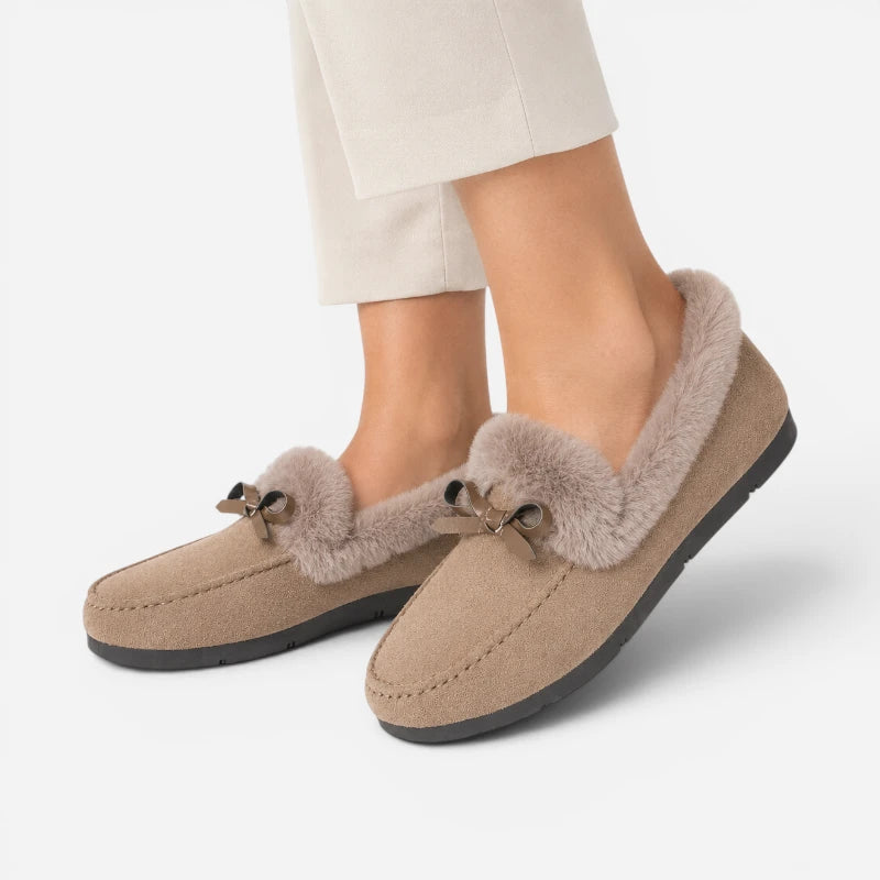 Chausson Mocassin Beige Fourré Doux Pour Femme