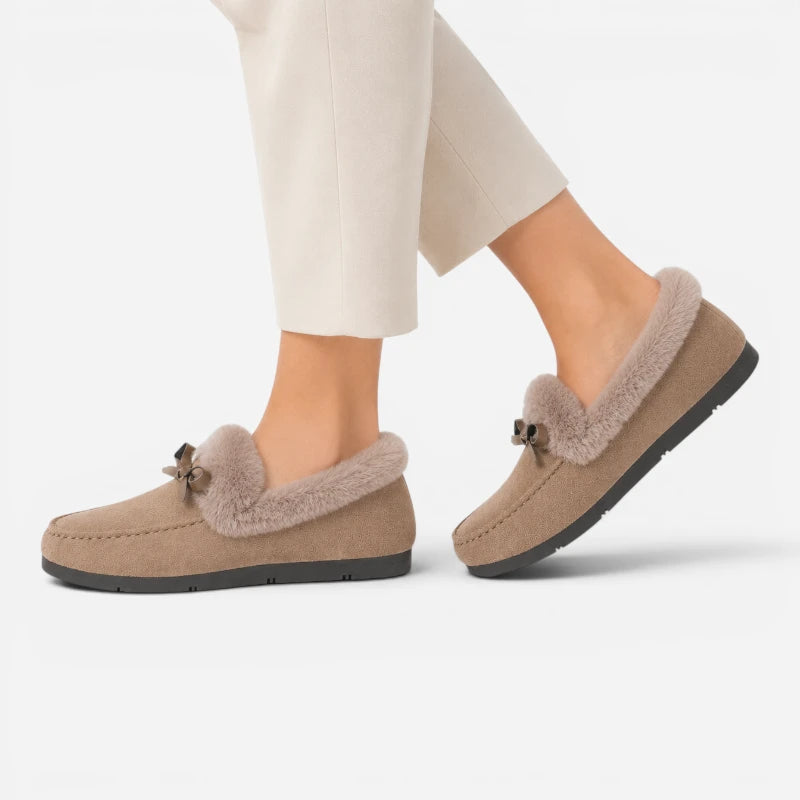 Chausson Mocassin Beige Fourré Doux Pour Femme