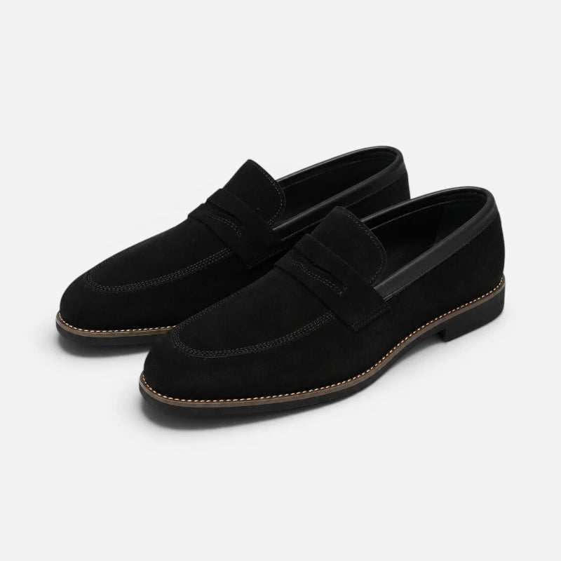 Mocasin Daim Velour Noir Costume Habillé Smoke Talon Pour Homme