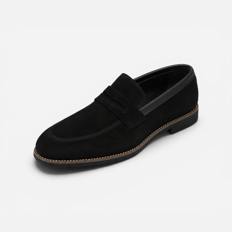 Mocasin Daim Velour Noir Costume Habillé Smoke Talon Pour Homme