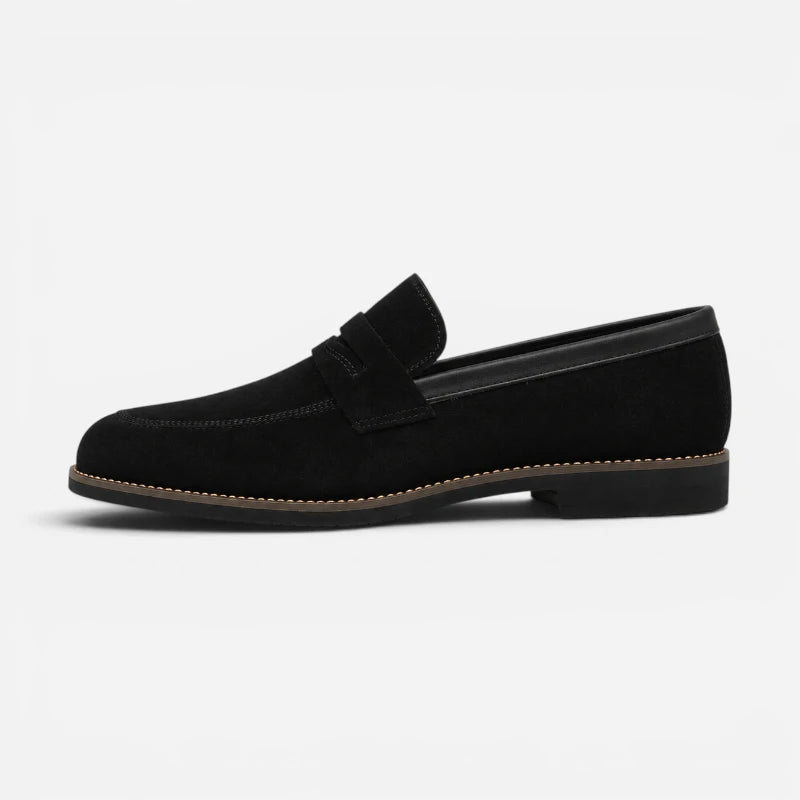 Mocasin Daim Velour Noir Costume Habillé Smoke Talon Pour Homme