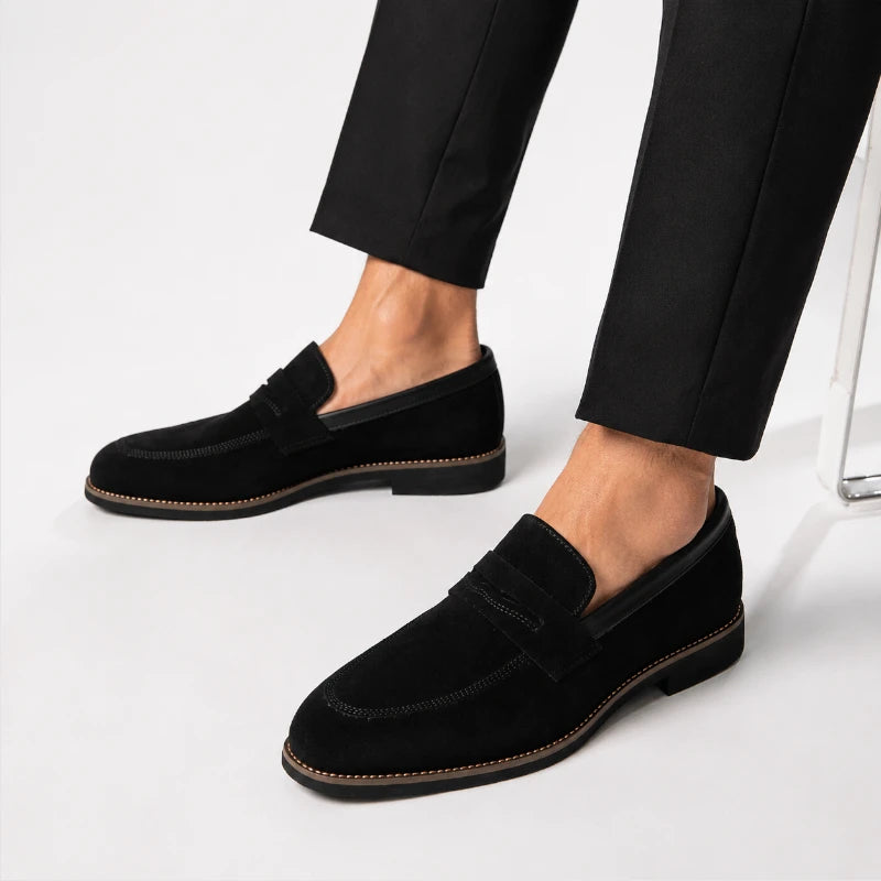 Mocasin Daim Velour Noir Costume Habillé Smoke Talon Pour Homme