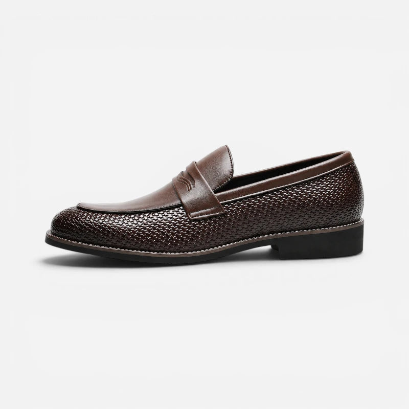 Mocassin Cuir Tressé Marron Foncé Homme