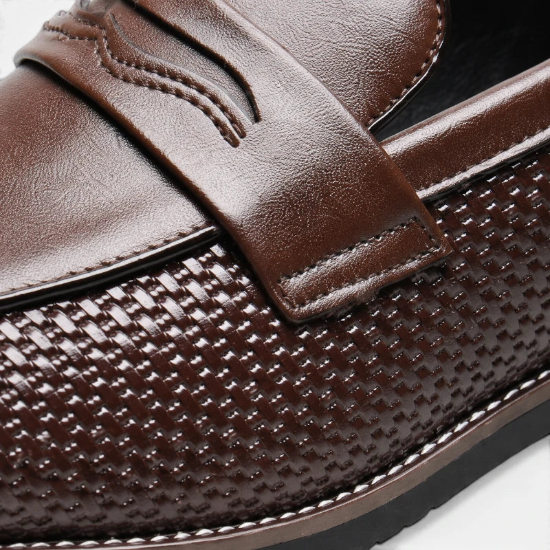 Mocassin Cuir Tressé Marron Foncé Homme