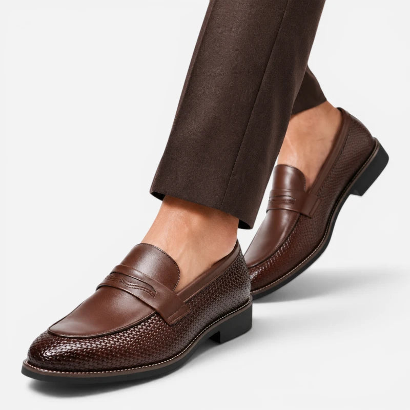 Mocassin Cuir Tressé Marron Foncé Homme