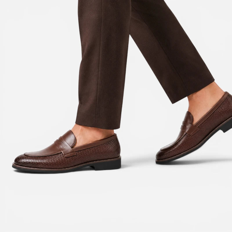 Mocassin Cuir Tressé Marron Foncé Homme