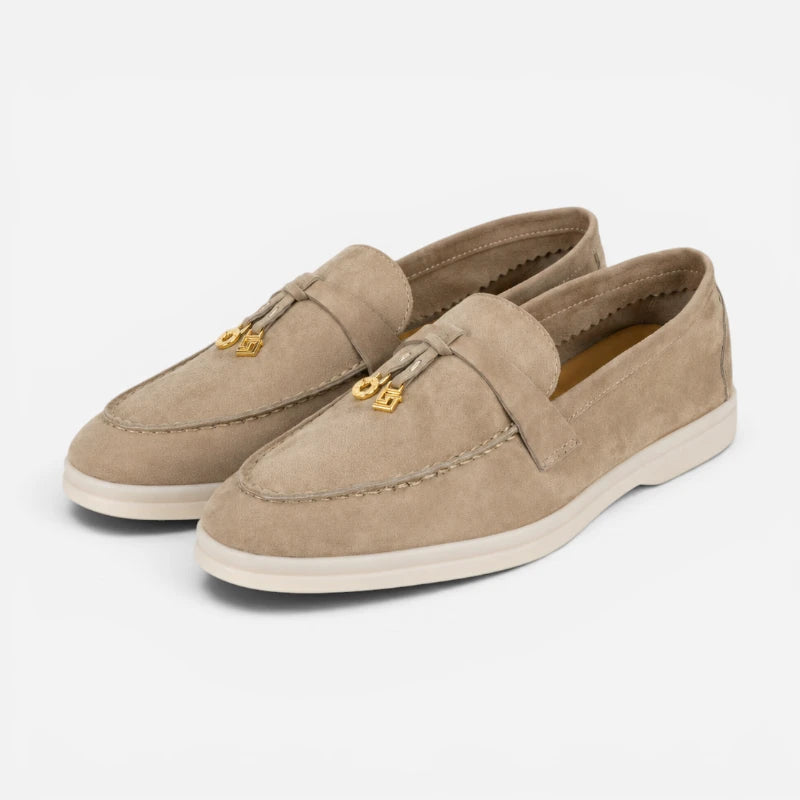 Mocassin Daim Beige Luxe Glands Dorés