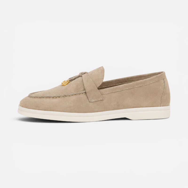 Mocassin Daim Beige Luxe Glands Dorés