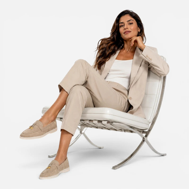 Mocassin Daim Beige Luxe Glands Dorés