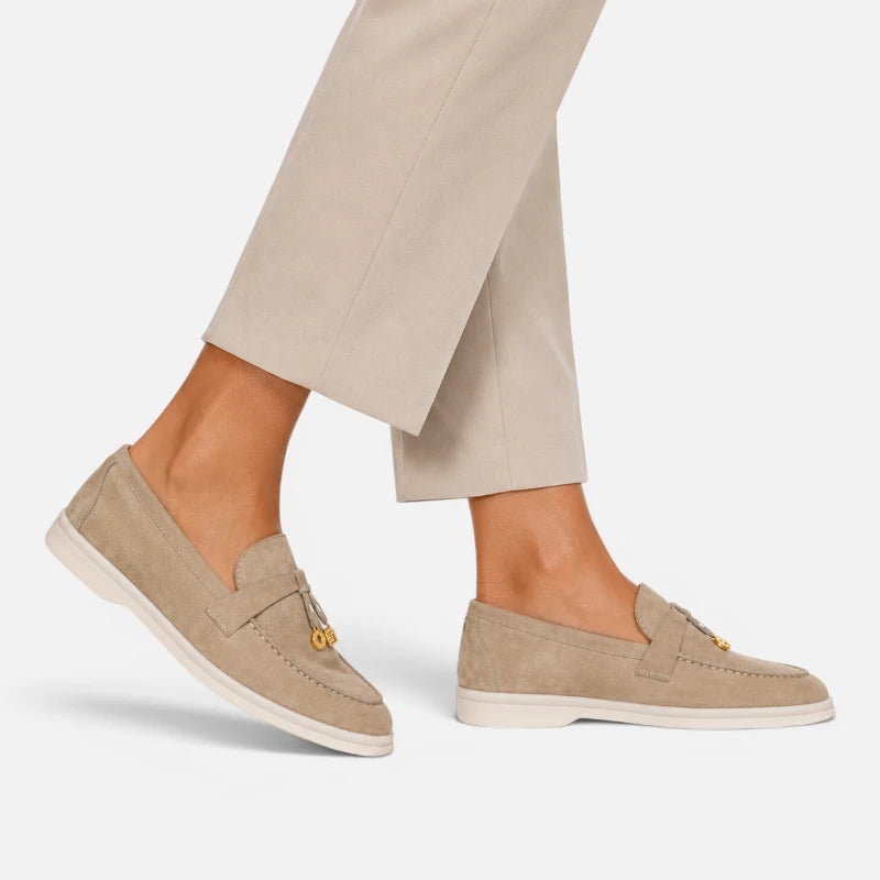Mocassin Daim Beige Luxe Glands Dorés