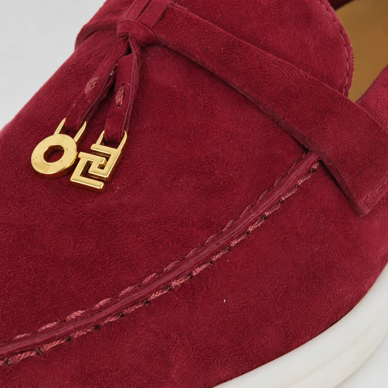 Mocassin Daim Bordeaux Luxe Glands Dorés