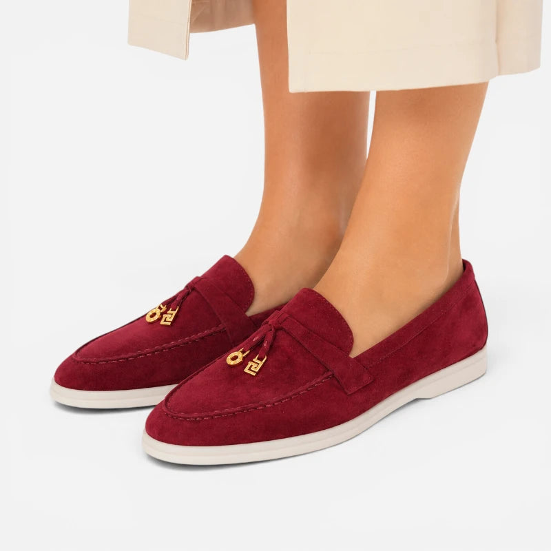 Mocassin Daim Bordeaux Luxe Glands Dorés