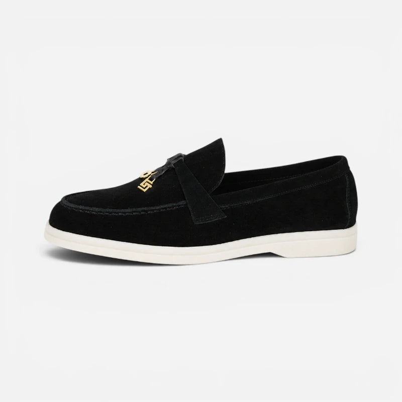 Mocassin Daim Noir Luxe Glands Dorés