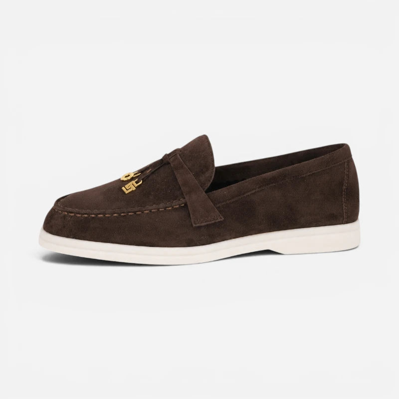 Mocassin Daim Marron Foncé Luxe Glands Dorés