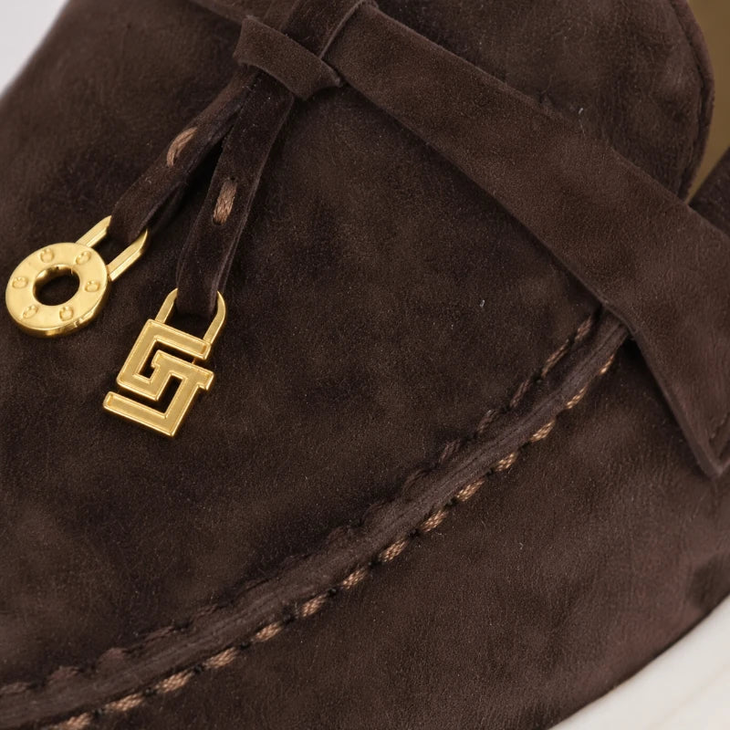 Mocassin Daim Marron Foncé Luxe Glands Dorés