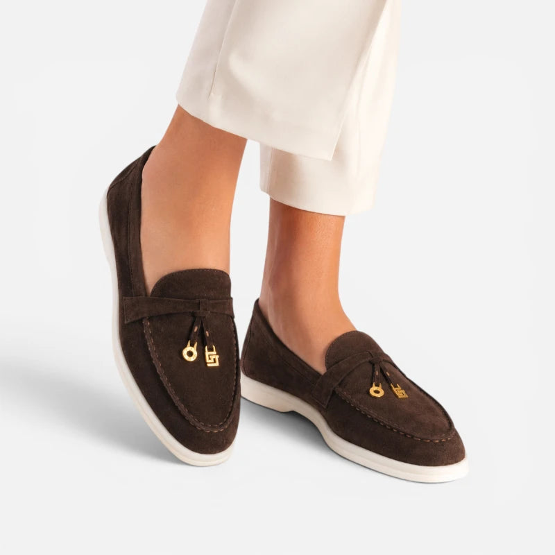 Mocassin Daim Marron Foncé Luxe Glands Dorés