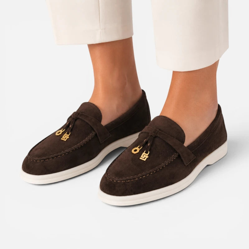 Mocassin Daim Marron Foncé Luxe Glands Dorés