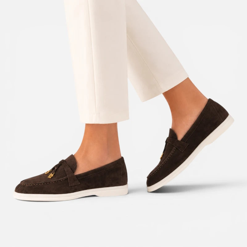 Mocassin Daim Marron Foncé Luxe Glands Dorés