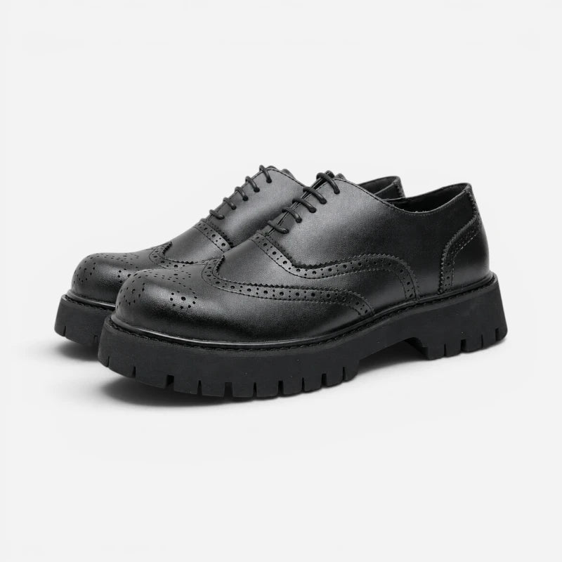 Mocassin Derby Plateforme Compensé Noir Mat À Lacets