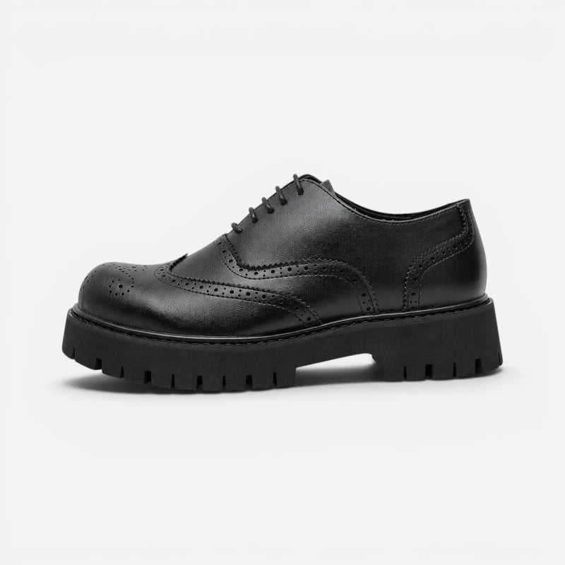 Mocassin Derby Plateforme Compensé Noir Mat À Lacets