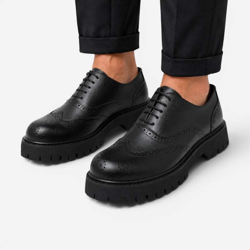 Mocassin Derby Plateforme Compensé Noir Mat À Lacets