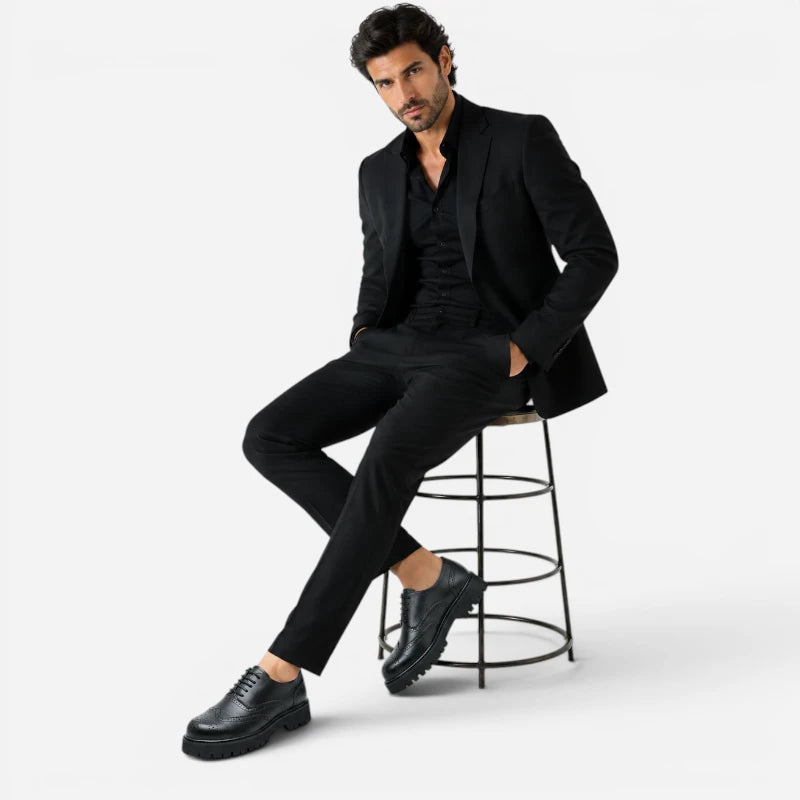 Mocassin Derby Plateforme Compensé Noir Mat À Lacets
