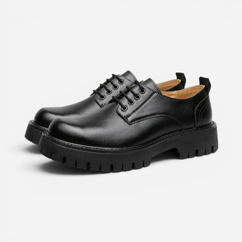 Mocassin Derby Plateforme Noir Mat À Lacets