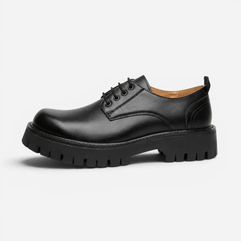 Mocassin Derby Plateforme Noir Mat À Lacets