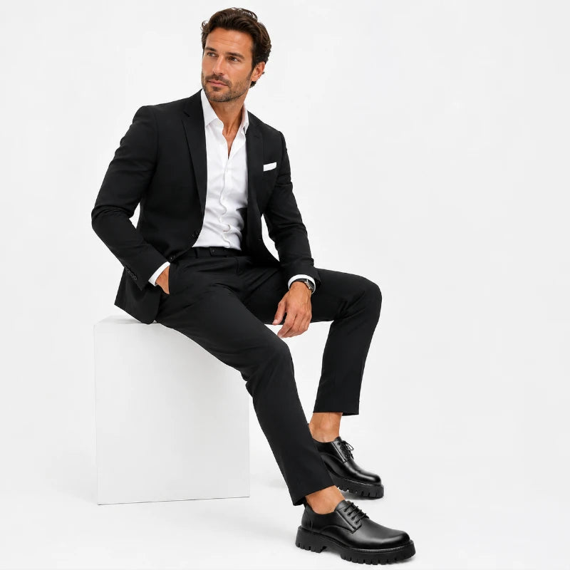 Mocassin Derby Plateforme Noir Mat À Lacets
