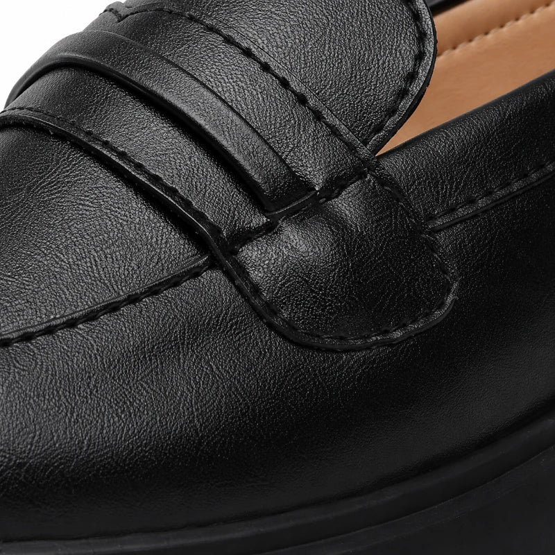 Mocassin Penny Loafer Femme Noir Classique Élégant À Talon