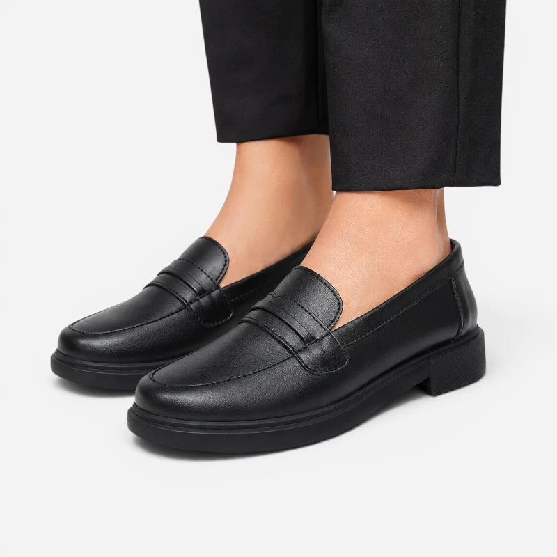 Mocassin Penny Loafer Femme Noir Classique Élégant À Talon