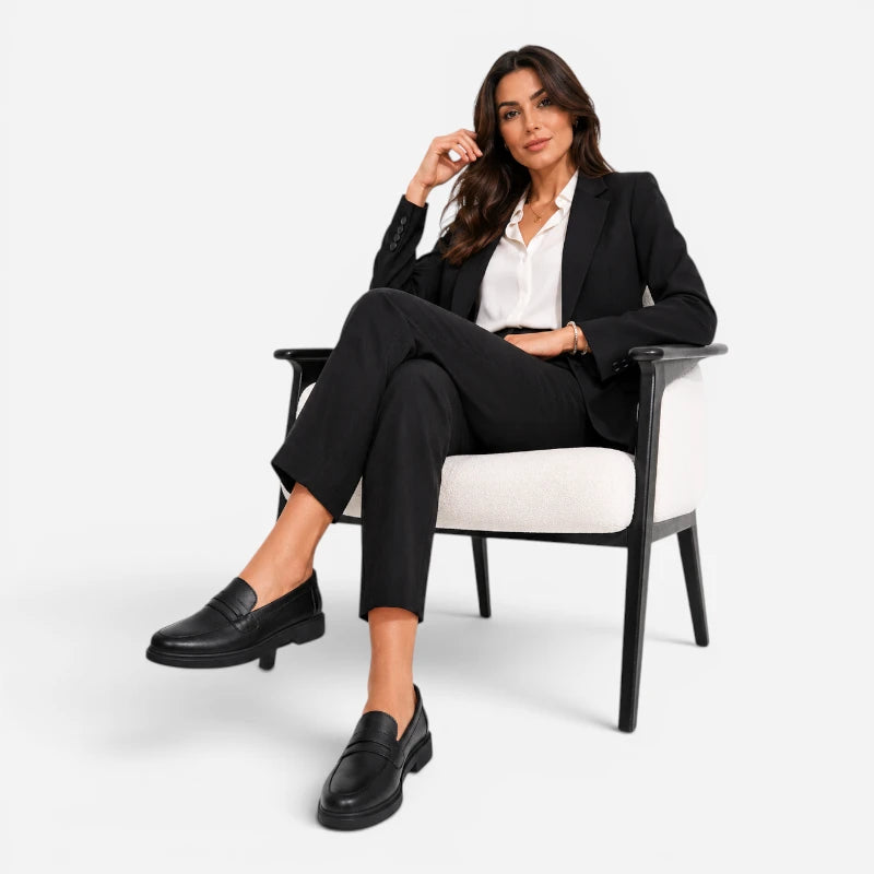 Mocassin Penny Loafer Femme Noir Classique Élégant À Talon