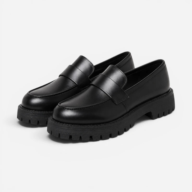Mocassin Plateforme Femme Noir Semelle Crantée