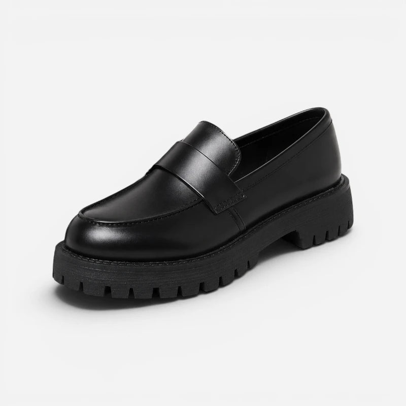 Mocassin Plateforme Femme Noir Semelle Crantée