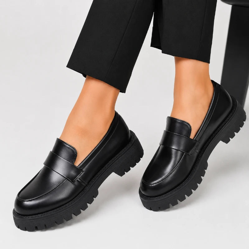 Mocassin Plateforme Femme Noir Semelle Crantée
