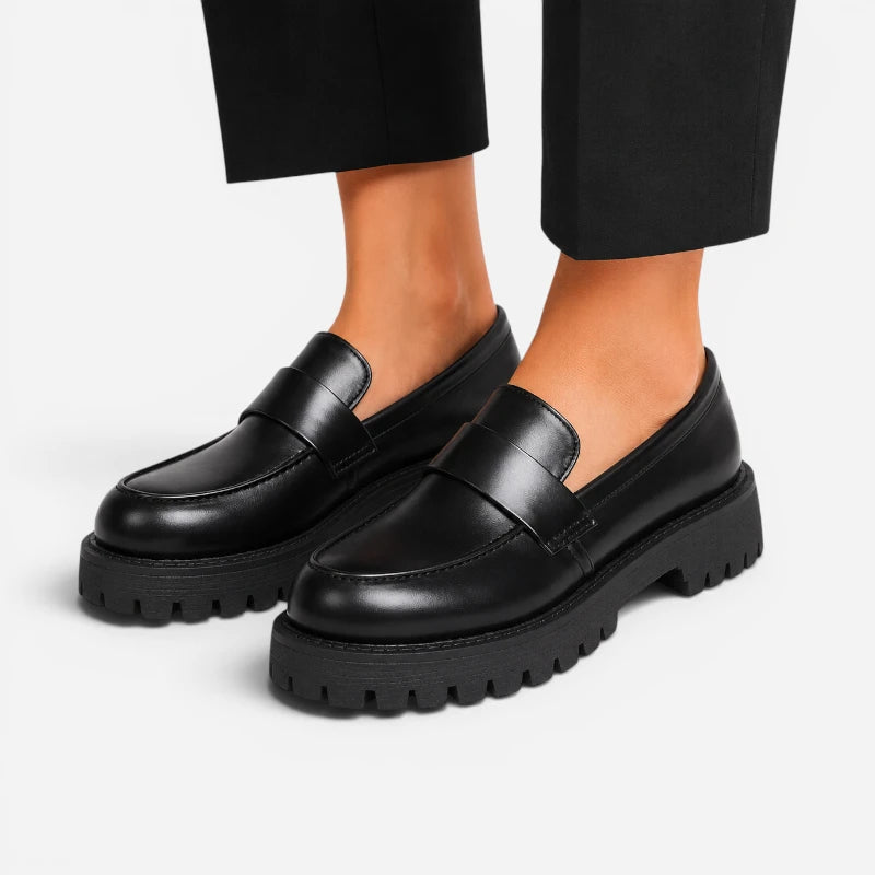 Mocassin Plateforme Femme Noir Semelle Crantée