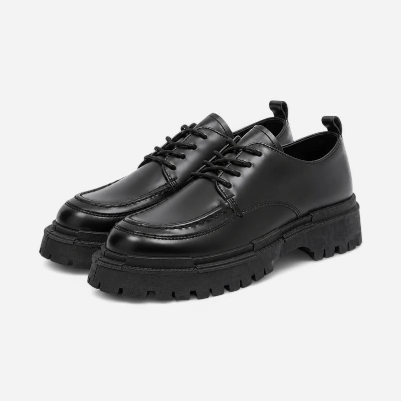 Mocassin Derby Compensé En Cuir Noir Semelle épaisse À Lacet Pour Homme