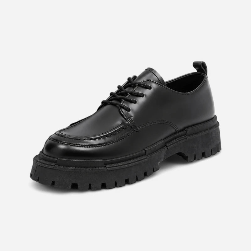 Mocassin Derby Compensé En Cuir Noir Semelle épaisse À Lacet Pour Homme