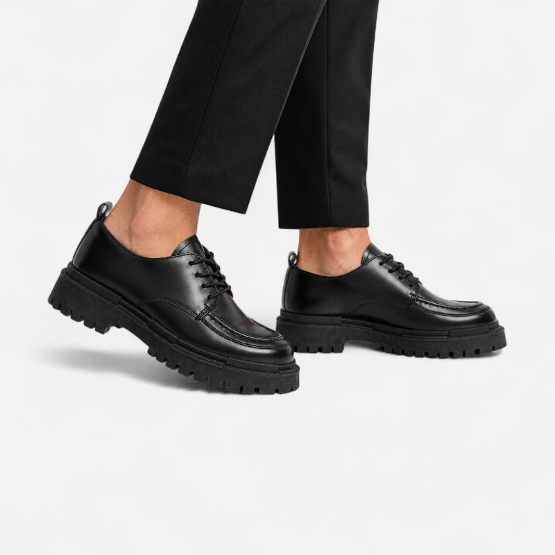 Mocassin Derby Compensé En Cuir Noir Semelle épaisse À Lacet Pour Homme