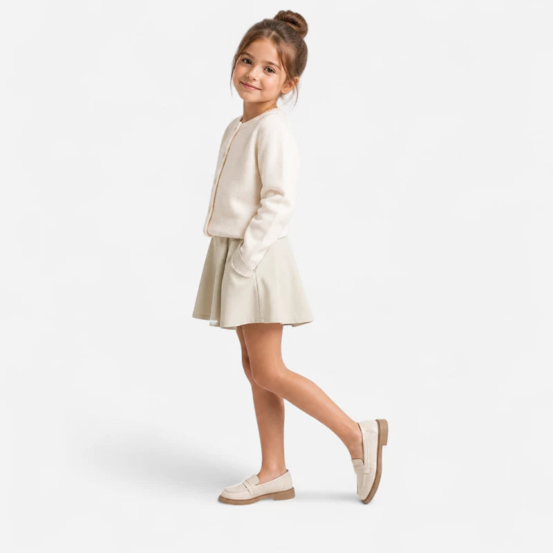 Mocassin Fillette Beige Et Marron Compensé En Cuir