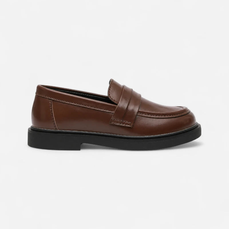 Mocassin Compensé En Cuir Lisse Marron Pour Fille Chic À Talon