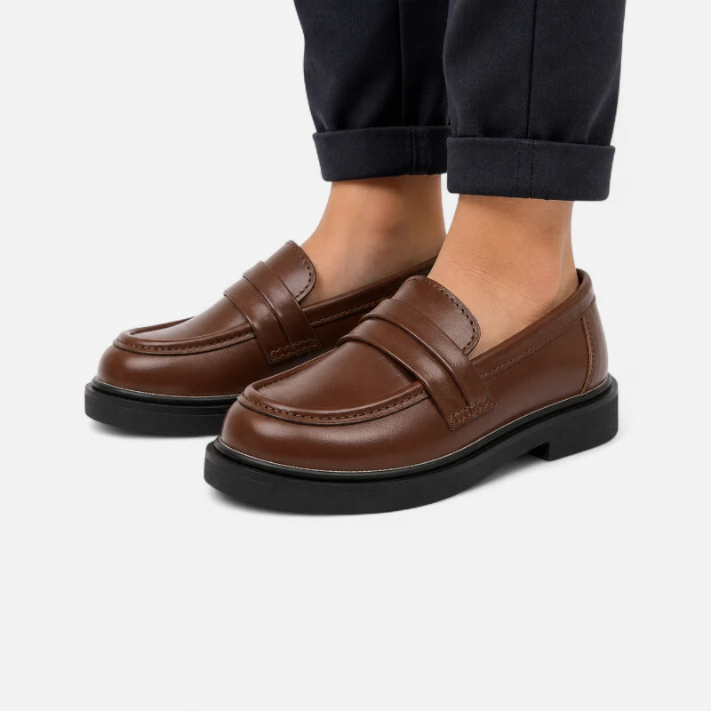 Mocassin Compensé En Cuir Lisse Marron Pour Fille Chic À Talon