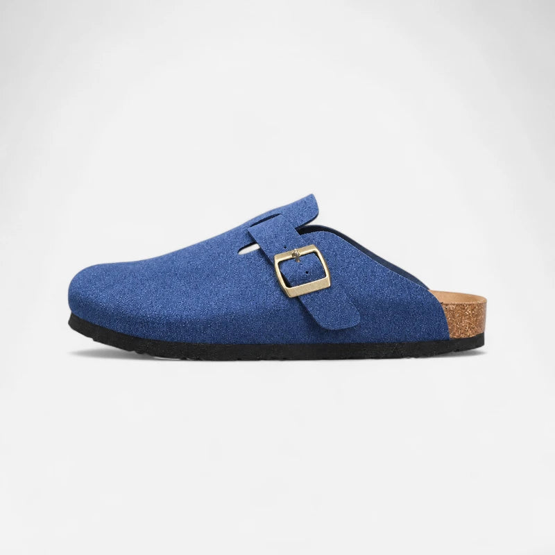 Chausson Mocassin Mule Daim Suede Bleu Ouvert Derrière