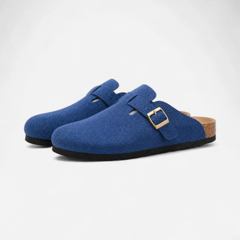 Chausson Mocassin Mule Daim Suede Bleu Ouvert Derrière