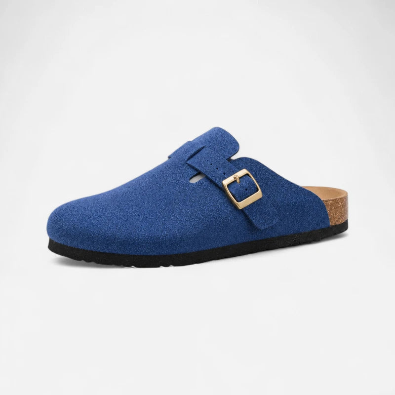 Chausson Mocassin Mule Daim Suede Bleu Ouvert Derrière