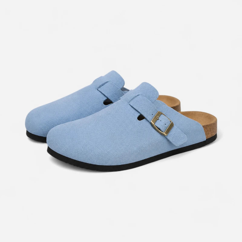 Chausson Mocassin Ouvert En Daim Nubuck Bleu Clair