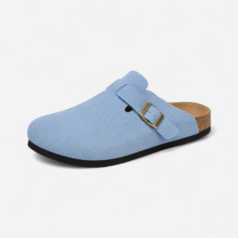 Chausson Mocassin Ouvert En Daim Nubuck Bleu Clair